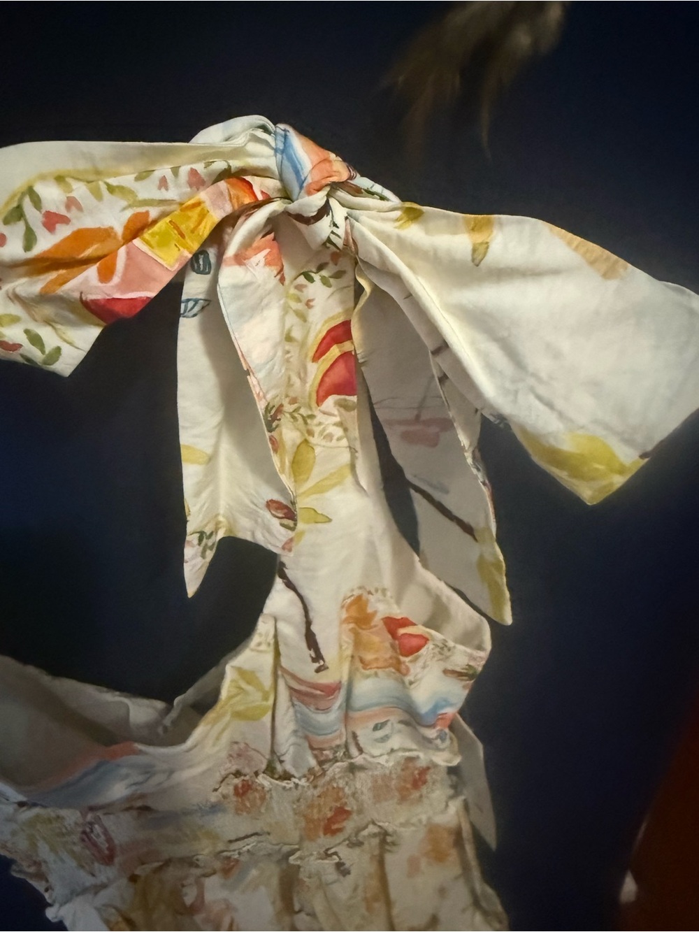 Aqua Floral Print Tie-Shoulder Sundress in Cream and Yellow - Picture 8 of 8